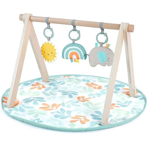 Ingenuity: ity Sun Valley Wooden Toy Arch & Baby Play Mat, Foldable A-Frame Bar with 3 Removable Toys, Machine-Washable Mat, Unisex, for Ages 0-36 Months