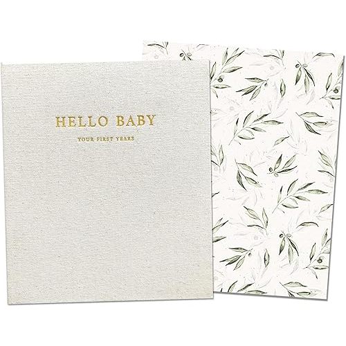 Peachly Unisex Baby Memory Book | Minimalist Baby First Year Keepsake for Milestones | Baby Books First Year Memory Book | Simple Baby Scrapbook for Boy Girl Milestones | Natural Linen - Olive