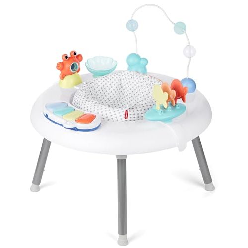 Skip Hop 2-in-1 Baby Activity Center with 20+ Developmental Activities Light-up Musical Piano for Tummy Time Play 4 Clip-on & Moveable Toys and 360-degree Rotating Seat Seascape Age 4m+