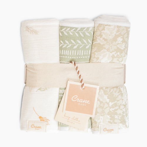 Crane Baby Cotton Muslin and Terry Burp Cloth Set (3 Pack) - Willow Ecru/Green