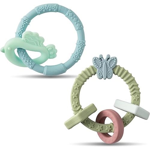 Easter Silicone Teether Toys for Babies - 2ooya 2Pcs Chick and Butterfly Teething Ring Infant Soft Teethers, Toddler Teething Chew Toys for Newborn Boys Girls Easter Spring Baby Shower Birthday Gifts