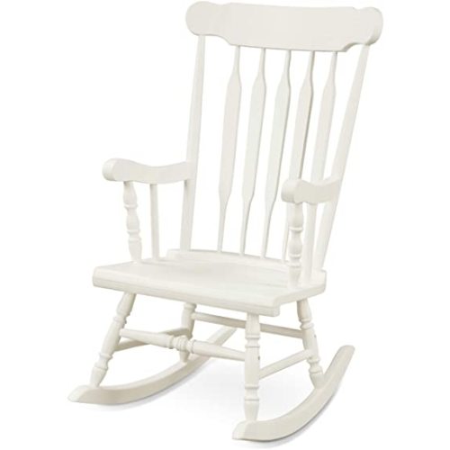 Giantex Outdoor Wood Rocking Chair - Patio Rocking Chair with Solid Rubber Wood Frame, Slat Back, Outside & Indoor Rocker for Garden, Poolside, Balcony, Backyard, Lawn, Front Porch Rocker, White