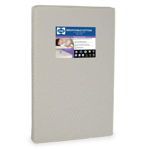 Sealy Breathable Cotton 38x24 Inch Mini Crib Mattress and Toddler Mini Pad, Waterproof, GREENGUARD Certified