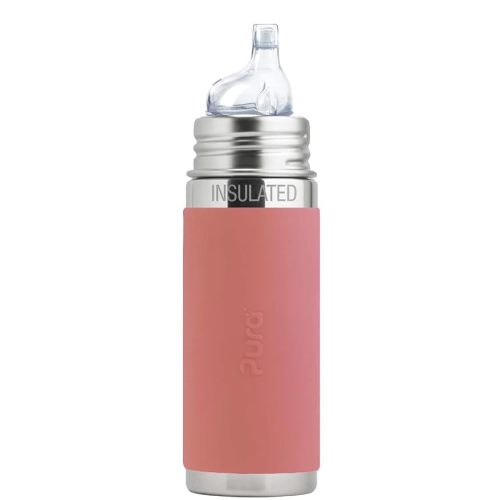 Pura Kiki 9oz/260ml Stainless Steel Insulated Sippy Bottle w/Sleeve, Plastic-Free, MadeSafe Certified, Medical-Grade Silicone Sipper Spout Fast Flow for Kids, Toddlers, Babies & Infant – Rose
