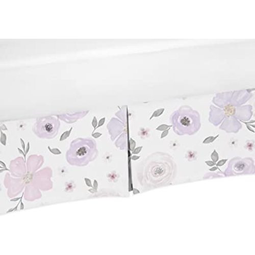 Sweet Jojo Designs Lavender Purple, Pink, Grey and White Girl Pleated Crib Bed Skirt Dust Ruffle for Watercolor Floral Collection - Rose Flower