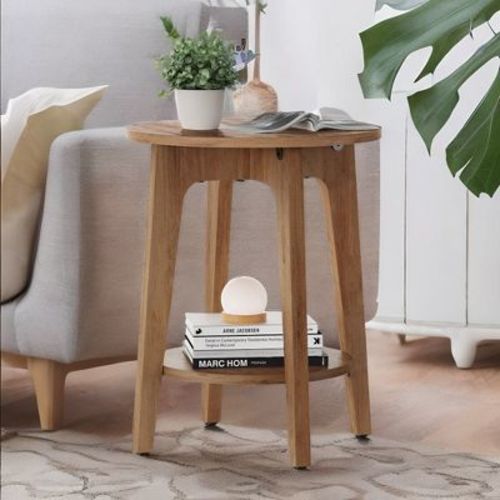Vasagle Round Side Table With Lower Shelf, End Table For Small Spaces, Nightstand