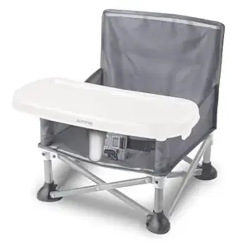 Summer by Bright Starts Pop 'N Sit Portable Booster Chair, Floor Seat, Indoor/Outdoor Use, Compact Fold, Grey, 6 Mos - 3 Yrs