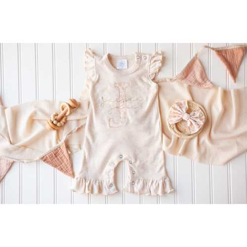 Personalized baby girl romper, vintage floral infant coming home outfit, baby shower gift, newborn outfit ruffle flutter custom name tiny