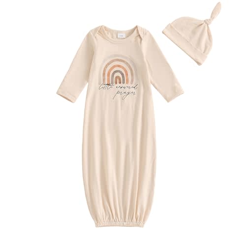 Merqwadd Baby Gowns Newborn Boys Girls Rainbow Sleeping Bag with Hat Gender Neutral Going Home Outfit Clothes