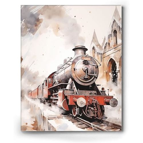 B.B.F MAKE Train to Hogwarts Canvas Wall Art Magic Journey to School of Witchcraft and Wizardry Poster Print, Dreamy Oil Painting Home Decor for Witchcraft Fans Bedroom Living Room, 8x10inch Framed