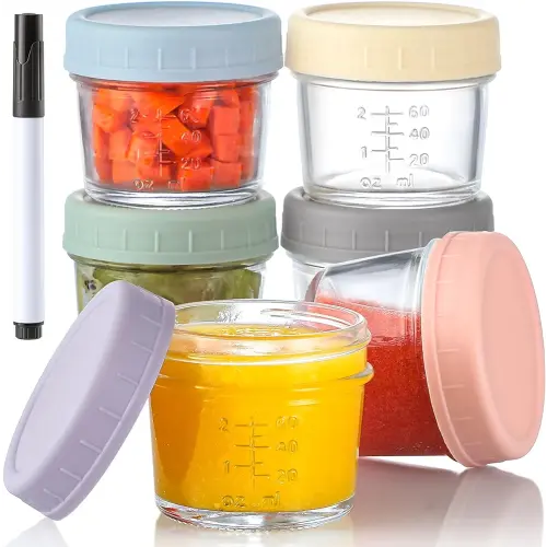 VITEVER 6 Pack Glass Baby Food Storage Containers - 4 oz Baby Food Storage Jars With Lids, Baby Food Maker, Microwave, Dishwasher & Freezer Safe
