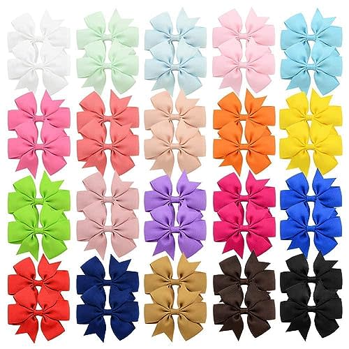 40PCS 3 Inch Hair Bows for Girls Grosgrain Ribbon Toddler Hair Accessories with Alligator Clip Bow for Toddler Girls Baby Kids Teens In Pairs