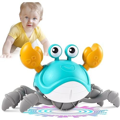 Crawling Crab Baby Toys 3.0, Upgraded Tummy Time Baby Toys 6-12 12-18 Month, Infant Learning Crawl Walking Dancing Crab with Music&Speed Control for 1 2 3 4 5 6+ Girls Year Newborn Birthday Gifts