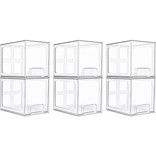 Vtopmart 6 pack Stackable Storage Drawers, 6.6''Tall Acrylic Bathroom Makeup Organizers,Clear Plastic Drawers For Vanity, Undersink, Kitchen Cabinet,Pantry Organization and Storage