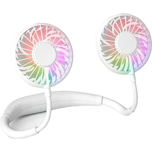 Neck Fan, Rechargeable Battery Operated Portable Fan 2600mAh, Hands Free Personal Fan Hang Around Neck Fans, Wearable Small Fan for Outdoor Working Battery Powered USB Fan Over 12 Hours Constant Cool