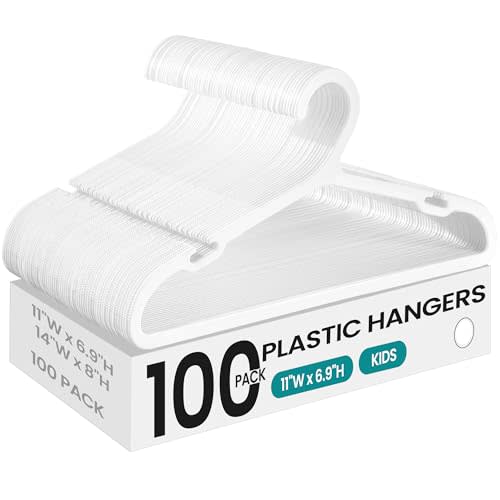 SONGMICS Baby Hangers 100 Pack, Plastic Kids Hangers for Closet, 11 x 6.1 Inches, for Children Aged 0-6 Years, Space-Saving, Non-Slip, Cloud White UCRP180W01