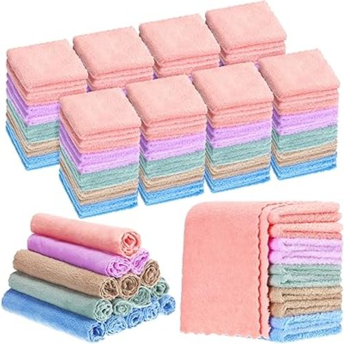 100 Pack Baby Washcloths Bulk 10 x 10 Inch Microfiber Coral Fleece Baby Face Towels Absorbent and Soft Baby Wash Cloths for Newborns Infants and Toddlers (Colorful)