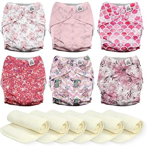 Mama Koala 6 Pack Reusable Cloth Diapers for Babies Girls Newborn, One-Size Adjustable Baby Diaper, Durable Stitching, Back Opening for Inserts, Breathable Awj Lining, Leak Prevention-Lovely Pink