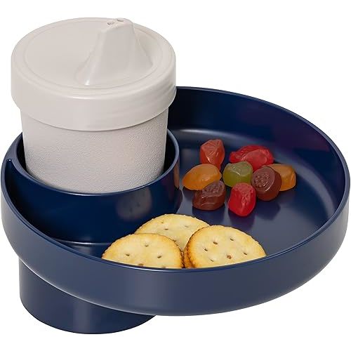 My Travel Tray Round, USA Made. Easily Convert Your existing Cup Holder to a Tray and Cup Holder for use in a Car Seat, Booster, Stroller, Golf Cart and Anywhere You Have a Cup Holder! - Navy