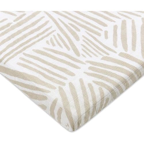 Babyletto Muslin Baby Bassinet Sheets for Girls & Boys - GOTS Certified Breathable Organic Cotton Cover - 360° Fitted, Soft, Gentle & Cozy Rectangle Bedside Bassinet Sheets - Oat Stripe