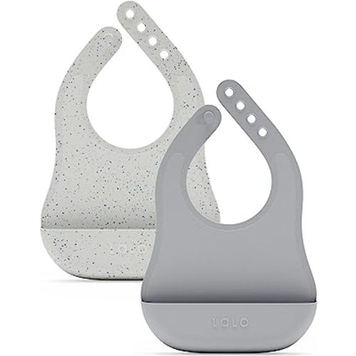 Lalo The Bib - Waterproof, Non-Toxic Silicone Baby Bib with Adjustable Neck Band & Silicone Food Pouch Catcher, Set of 2