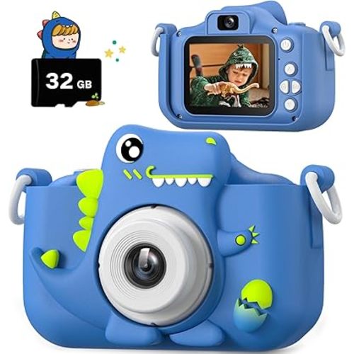 Upgrade Dinosaur Kids Camera, Christmas Birthday Gifts for Girls Boys 3-12, 1080P HD Selfie Digital Video Camera for Toddlers, Cute Portable Little Girls Boys Gifts Toys for 3 4 5 6 7 8 9 Years Old
