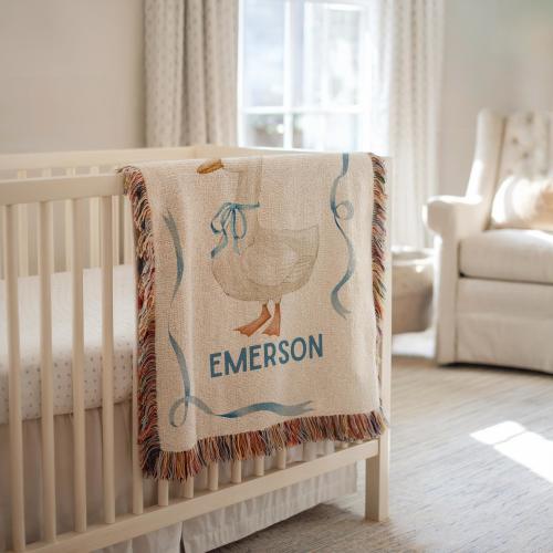 Personalized Goose Baby Blanket Watercolor Goose Woven Blanket Custom Baby Name Blanket Baby Shower Gift Goose Nursery Decor Woven Throw