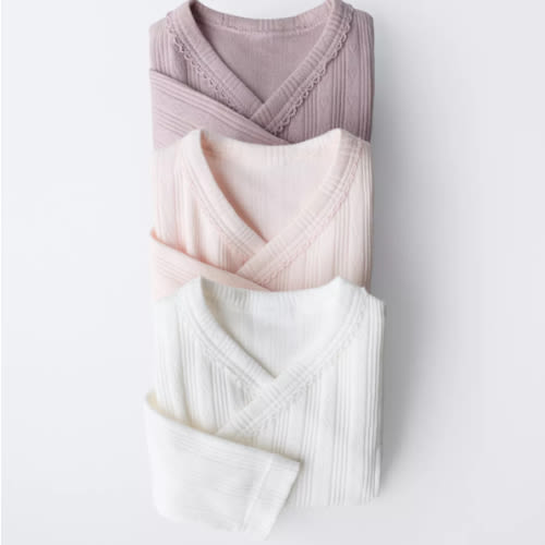 0-6 MONTHS/ THREE-PACK OF LONG SLEEVE BODYSUITS WITH KIMONO COLLAR - Pink | ZARA United States