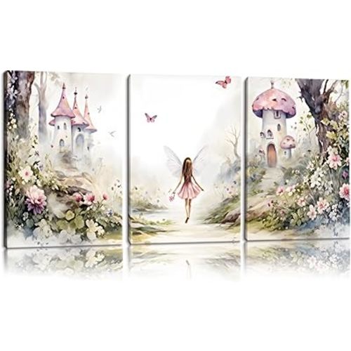 3 Pcs Framed Fairy Garden Canvas Wall Art