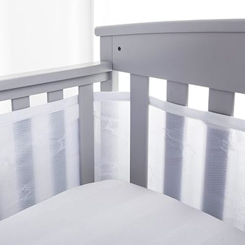 BreathableBaby Breathable Mesh Liner for Full-Size Cribs, Sheer Deluxe 5mm Mesh, Stars (Size 4FS Covers 3 or 4 Sides)