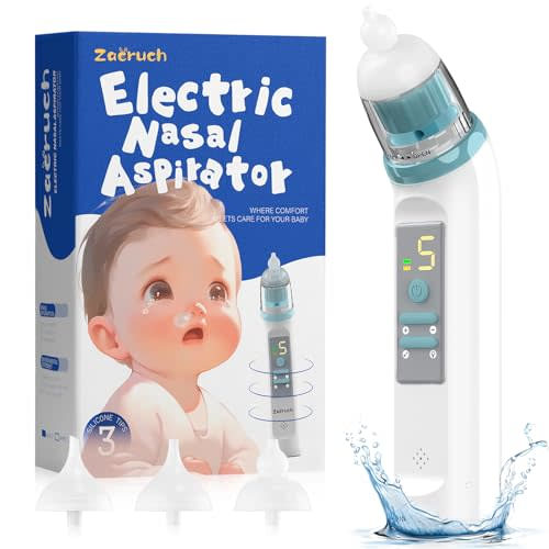 Zacruch Nasal Aspirator for Baby, Rechargeable Electric Baby Nose Sucker with 3 Silicone Tips and Music, Colorful Light, Automatically Clean Baby's Nose,Blue