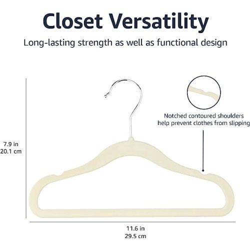 Amazon Basics Kids Velvet, Non-Slip Clothes Hangers for Infant and Toddler, 11.6 Inches (for baby clothes), Pack of 50, Beige - 50-Pack