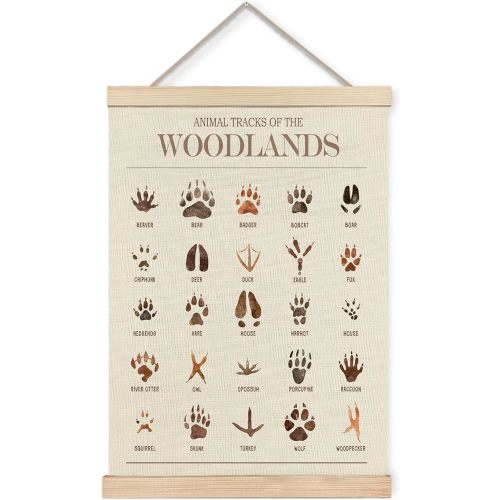 Foritho Animal Tracks of the Woodlands Poster Wall Art Framed, Woodland Nursery Decor, Jungle Forest Animal Tracks Field Guide Canvas Prints Wall Decor for Nursery Kids Room Playroom, 12x16 Inch