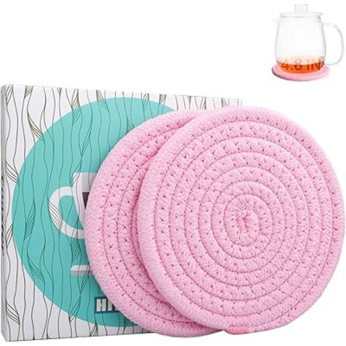 4.8" Sakura Pink Cotton Coasters for Drinks Set of 2 – Soft Absorbent Fabric Drink Pads for Coffee Cups, Boho Pastel Mug Mats for Desk, Nightstand, Dorm & Home Decor – Minimalist & Gift-Ready