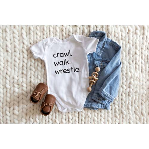 Crawl, Walk, Wrestle Bodysuit, Infant Sports Bodysuit, Baby Shower Gift, Neutral Infant Creeper, Newborn Baby Wrestling Shirt, Baby Gift