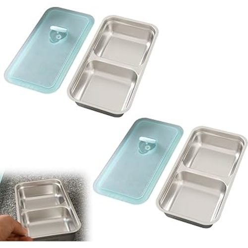 Grab and Go Snack Containers Reusable, Stainless Steel Double Compartment Snack Containers, Dishwasher- Reusable Condiment Containers with Lids, Snacks Dips Takeout Travel and Outdoor Camping (2Pcs)