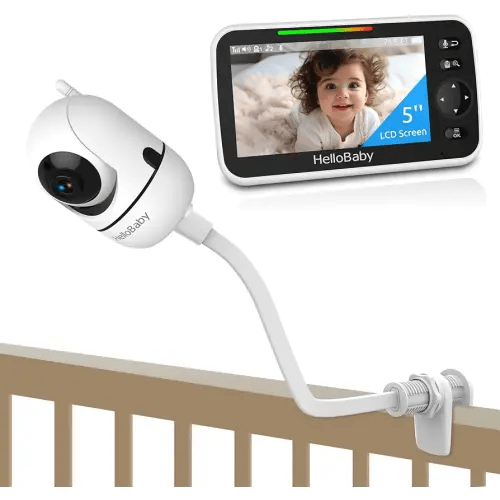 HelloBaby Baby Monitor with Crib Clip, 5'' Screen and 30-Hour Battery Life, Baby Monitor with Camera and Audio, Flexible Clamp Mount with Long Gooseneck Arm by Hello Baby
