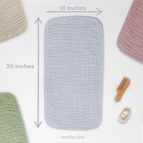 Comfy Cubs Muslin Burp Cloths Set Large 100% Cotton Hand Washcloths for Babies, Baby Essentials 6 Layers Extra Absorbent and Soft Boys & Girls Baby Bibs & Burp Cloths Set (Slate, 6-Pack, 20" X10") - 6-Pack 20"X10"