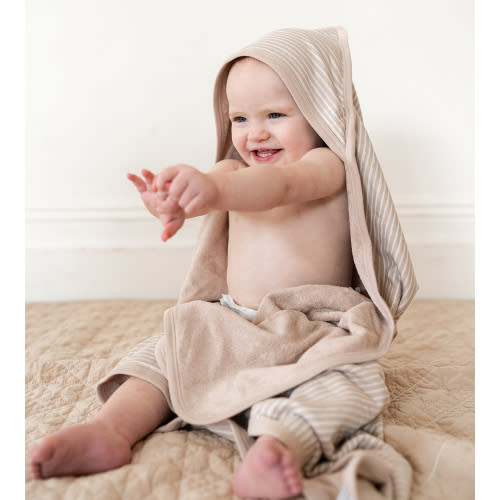 Bamboo Terry Hooded Towel - Stripes Stone