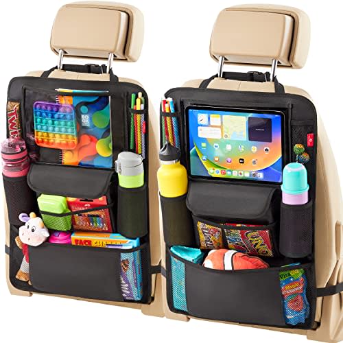 Helteko Car Seat Organizer, Ultra Version Kids Backseat Car Organizers and Storage, Waterproof Back Seat Protector Kick Mats with Tablet Holder 12" Car Accessories Interior, Black 2 Pack