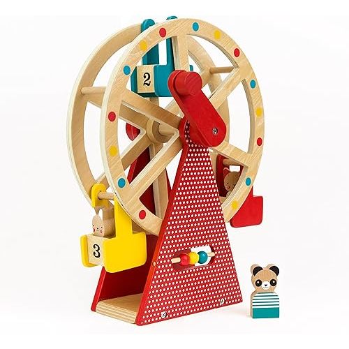 Petit Collage Ferris Wheel Carnival Wooden Toy, 2 Animal Characters Included – Pre-Assembled Wooden Ferris Wheel Toy with Sturdy Wood Construction, Non-Toxic and Safe for Kids, Ideal for Ages 3+