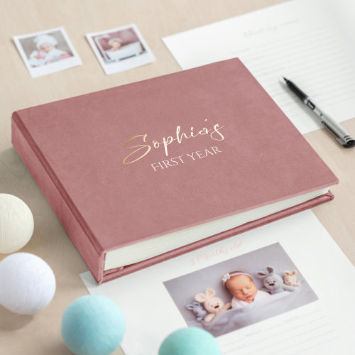 Modern Baby Album, Baby First Year - Five Year Journal, Gift For New Mom, Blush Pink Baby Girl Photo Album, Story Of You