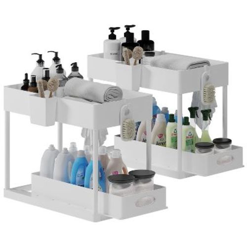 StorageBud 2-Tier Sliding Under Sink Organizer - White - 2 Pack