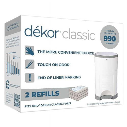Dekor Classic Diaper Pail Refills|2 Count|Most Economical Refill System|Quick & Easy to Replace|No Preset Bag Size – Use Only What You Need|Exclusive End-of-Liner Marking|Baby Powder Scent