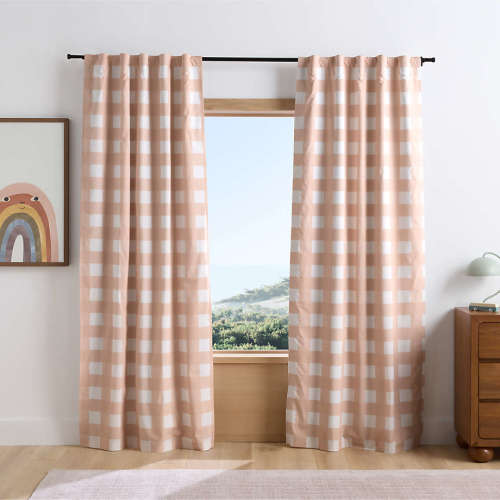 Pink Tint Buffalo Check Cotton Blackout Window Curtain Panel 44"x63"