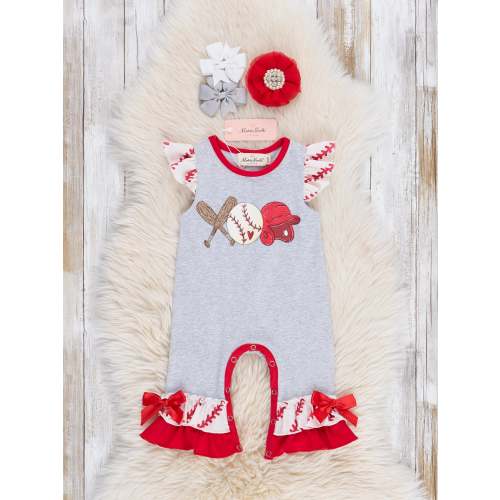 Grey Baseball Ruffle Romper