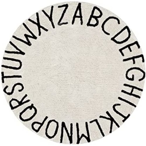 Lorena Canals - Washable Area Rug for kids room. Collection ABC in color Black and White - Handmade by artisans in Round shape and made in Natural Cotton and Non-Toxic Dyes - Size: 5' x 5'