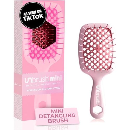 FHI Heat UNbrush Mini Detangler Brush for Pain-Free Brushing on All Wet or Dry Hair Types — Durable Duoflex Anti-Static Bristles, Lightweight Handle, Vented Mini Hair Brush