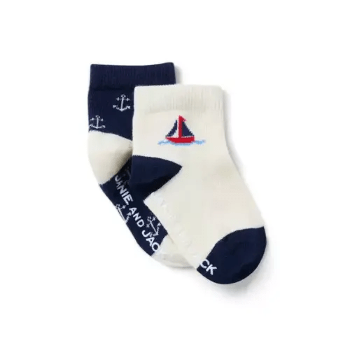 White Sailboat and Merchant Marine Anchor Baby Sailboat Sock 2-Pack by Janie and Jack