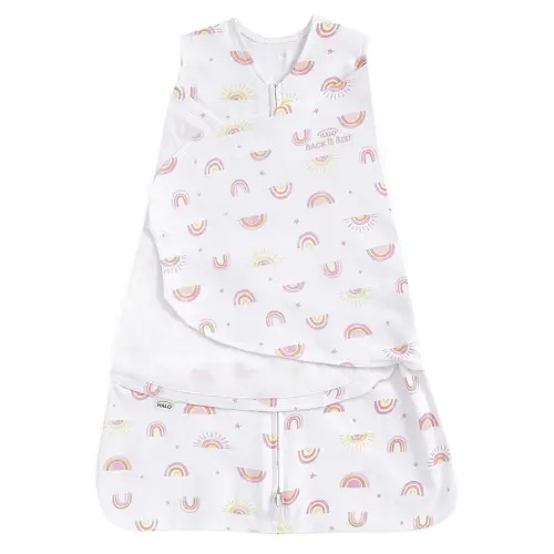 HALO 100% Cotton Sleepsack Swaddle, 3-Way Adjustable Wearable Blanket, TOG 1.5, Sunshine Rainbows, Newborn, 0-3 Months